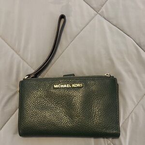 Michael Kors Dark Green Leather Wristlet
